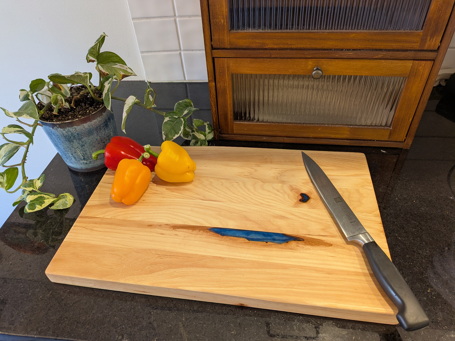 Planche érable avec inlay résine bleue